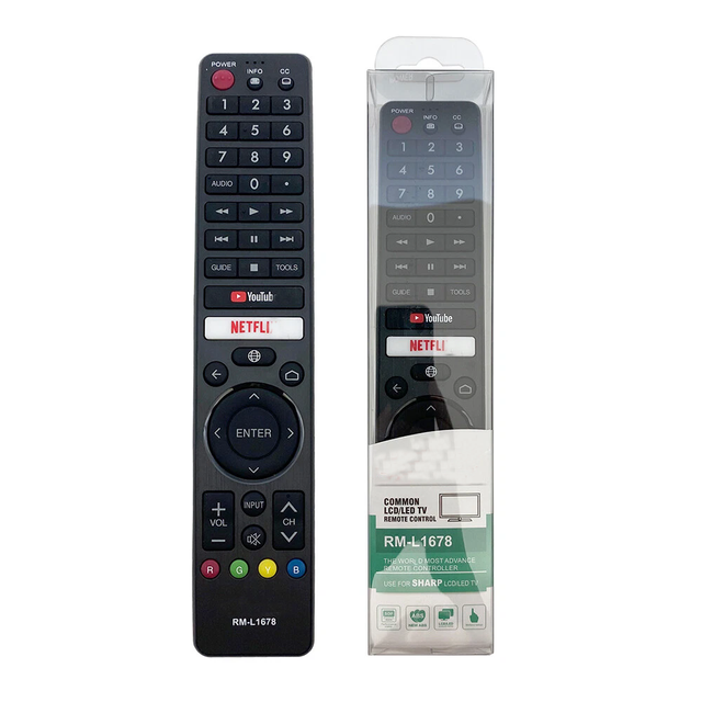 New RM-L1678 433MHz Wireless Smart TV Remote Control Universal 8 Meter Range 4 Buttons Black AAA Battery ABS Plastic Global
