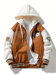 Chaqueta de Béisbol Casual con Bloques de Color y Bordado a Rayas - Chaqueta Varsity con Capucha y Manga Larga para Hombre - Product Image 3