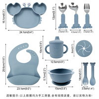 Ensemble de repas en silicone pour bébé, facile à nettoyer, ensemble de 10 assiettes de crabe pour enfants, ensemble de vaisselle pour tout-petits