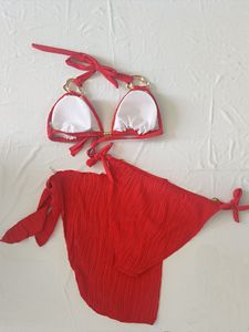 Wholesale Custom Women's <b>Sexy</b> Plus Size 2 Piece <b>Bikini</b> <b>Set</b> with Tie Side Cover up Skirt Ribbed Bathing Suit Swimwear for Beach - Product Image 5