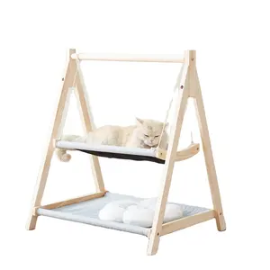 cat hammock, wooden all-season universal cat bed, hanging double bed cat swing