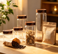 Bocaux en verre filetés grande capacité avec couvercle en bambou, qualité alimentaire, pour stockage de liqueur de prune verte, pot de cuisine rond OEM