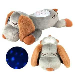 Samtoy Washable Cute Pet Appeases Puppy Animal Sleep Projection Dog Stuffed Animal Plush Toy with Soothing Sounds Colorful Light
