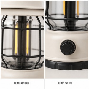 Lanterne de camping LED vintage crème et noire, lampe suspendue ou sur pied à filament, rétro, étanche, portable pour la pêche et la <span class=keywords><strong>randonnée</strong></span>, OEM - Product Image 2