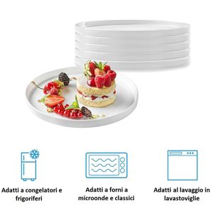 Piatti piatti in vetro opalino temperato bianco, diametro 21 cm, bordo da 2 cm, resistenti agli urti, set da 6 pezzi - Product Image 3