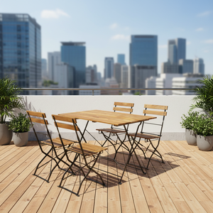 Ensemble de table et chaises pliantes en bois traditionnelles, légères, portables et confortables, 5 pièces, pour hôtel et villa - Product Image 4