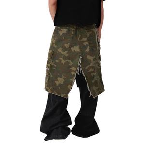 Wholesale Casual High Quality 100% Cotton Washed Black Denim Patchwork Vintage Faded Distressed Camouflage <b>Men's</b> <b>Cargo</b> <b>Pants</b> - Product Image 5