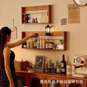 Wooden <b>Wall</b> <b>Shelf</b> Solid Wood Magazine Rack Rectangle Shape <b>Wall</b> <b>Mounted</b> Type Bedroom Living Room Storage Display Rack - Product Image 2