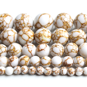 Perline Rotonde di <span class=keywords><strong>Howlite</strong></span> Bianca 4/6/8/10/12MM all'Ingrosso, <span class=keywords><strong>Pietra</strong></span> Golden Lace per Creazione di Gioielli e Braccialetti Fai-da-Te - Product Image 2