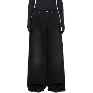 High Quality Street Wear Loose Fit <b>Button</b> <b>Fly</b> 100% Cotton Denim Trousers Black Baggy <b>Jeans</b> for Men - Product Image 3
