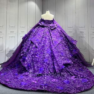 Vestido de Quinceañera Lsmu167 Morado, Vestido de Fiesta con Cuentas, Lentejuelas y Apliques de Encaje, Estilo Princesa - Product Image 6
