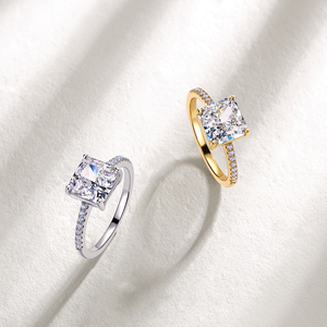 Anello in Argento Sterling S925 con Zircone Bianco Taglio Radiant e Fascia Pavé, Eleganza Audace per la Moderna Romantica - Product Image 4