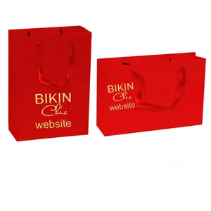 red coated cardboard custom paper bag with logo Hot Stamping Foil Gold Logo White Brown Kraft 21cm 27cm 31cm 41cm Packaging Bags