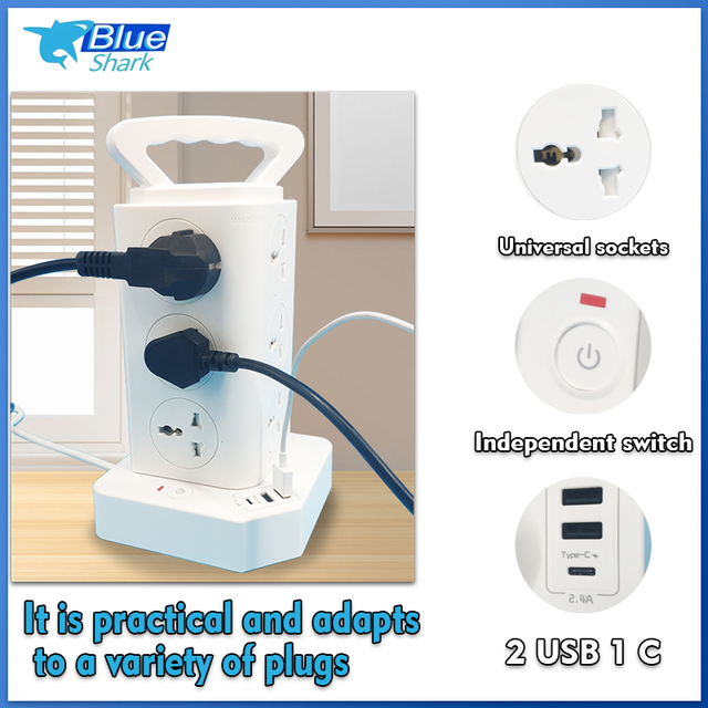 Hot Sales Universal Tower Power Socket Extension 12 AC Outlets with 3 USB Ports (2 USB C) Surge Protector Multi Outlet