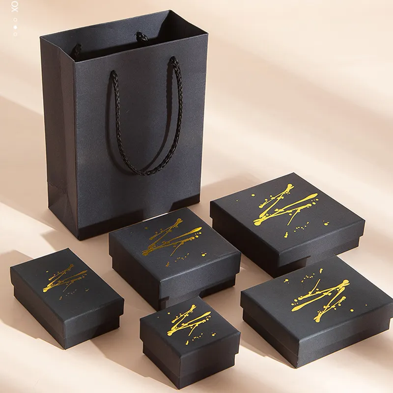 Premium Bronzing Black Bracelet Ring Earring Necklace Gift Box Luxury Custom Logo Packaging Jewelry Paper Boxes