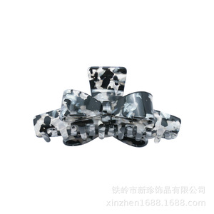 Pince à cheveux en acétate style coréen avec nœud pour femme, accessoire décontracté, pince requin à motif rétro - Product Image 5