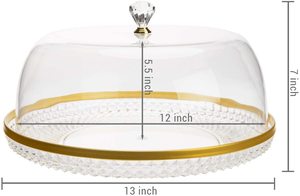 30,48 cm Grado Alimenticio transparente de acrílico/pastel/tarta de bandeja de postres con diamante borde con campana cubierta de cúpula - Product Image 3
