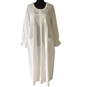 Preço de fábrica de Algodão Branco Plus Size Mulheres Sleepwear Camisola