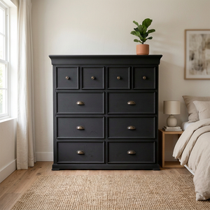 Commode moderne à 10 tiroirs en Radiata/MDF – Grande armoire de rangement avec poignées métalliques durables pour chambre et hôtel - Product Image 6