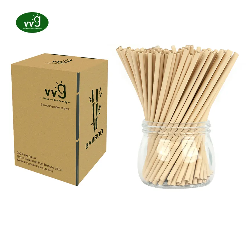 VVG kualitas kustom alami ramah lingkungan biodegradable dapat terurai pengambilan kertas bambu sekali pakai sedotan untuk minuman jus