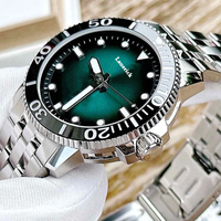 Montre de plongée verte T120 avec logo personnalisé OEM, mouvement ETA, aiguilles lumineuses, design minimaliste, montre mécanique Relogio Seastar