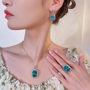 High Quality Eco-friendly Copper Oval Cut 15*20MM Paraiba Green Zircon Pendant <b>Earrings</b> <b>Set</b> Big Jewelry <b>Sets</b> for Women - Product Image 6