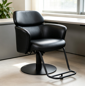 Fauteuil de Barbier Hydraulique Noir, Chaise de Coiffure Rembourrée avec Base Ronde et Repose-Pieds - Product Image 2