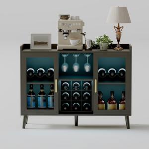 Armoire à vin moderne avec éclairage LED, armoire à liqueurs avec porte-bouteilles, porte-verres et étagères de rangement pour la maison - Product Image 5