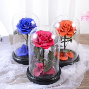 UKIQUEEN Venta al por mayor Real Touch Eternal Beauty Beast Rose Flower Recuerdo DE BODA <span class=keywords><strong>Rosas</strong></span> preservadas en cúpula de vidrio con tallo - Product Image 4