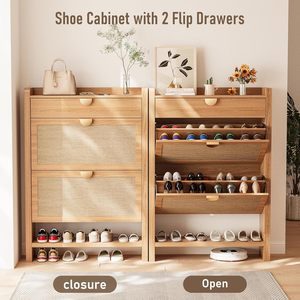 Shoe Storage <strong>Cabinet</strong> 3 Shelves Adjustable Shelves Narrow Free Standing Shoe Organizer Entryway/<strong>Hallway</strong>/Closet Natural Oak - Product Image 3