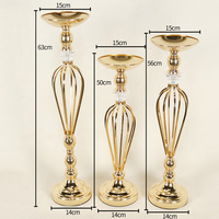 Décorations de table pour centre de table, vases trompettes dorés avec perles de cristal, vase trompette en métal haut avec perles de cristal