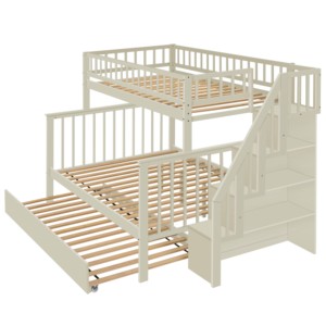 Cama Litera de Madera Multifuncional Convertible <span class=keywords><strong>con</strong></span> Escaleras, Diseño Seguro, Muebles para Dormitorio Infantil, para Uso en el Hogar o Dormitorio - Product Image 3