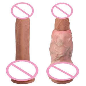 FAAK Realistic Penis Sleeve Large Open-ended Silicone Realistic <b>Dildo</b> Sheath With Anti-drop Ring Cock Enlargement Bump Stimulate - Product Image 5