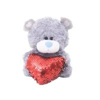 Peluche Teddy Qbeba Grise Moderne avec Cœur à Paillettes Réversibles Rose Arc-en-ciel Rouge 6 Pouces pour Décoration de Bureau et Souvenir
