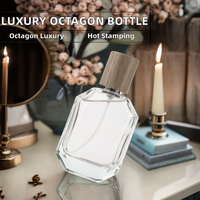 Flacon de parfum de luxe vide en verre de 100 ml, forme octogonale découpée au couteau, avec pulvérisateur à pompe et diffuseur à bâtonnets, estampage à chaud, parmi les plus vendus
