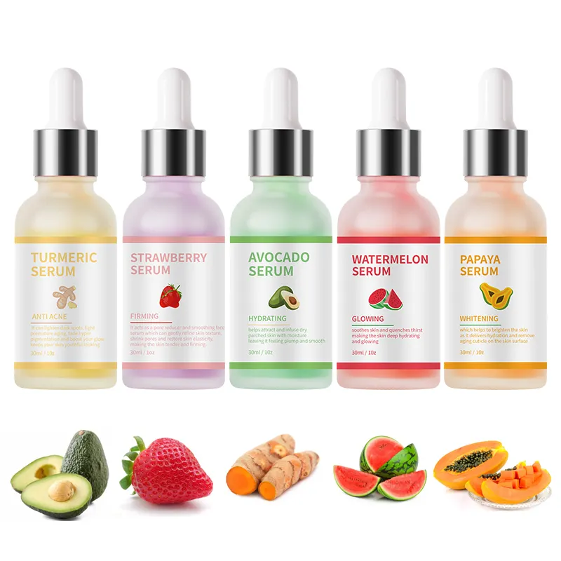 Serum facial brilhante com vitamina c, serum em atacado com extrato de fruta, papaia, melancia, rosto sérico, leite natural, soro facial