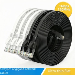 สายแพทช์คอร์ดแบบแบน D-Sunty 32AWG Cat6 UTP ทองแดงแท้ RJ45 สายอีเธอร์เน็ต สีดำขาว 1 ม. 5 ม. สายแลน PVC สำหรับเราเตอร์เครือข่าย - Product Image 1