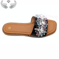 Sandales plates pour femmes, tendance et populaires, pour le quotidien, vente en gros, été, fleurs, strass, légères