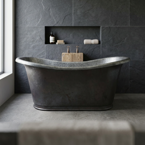Bañera Ovalada de Cobre Independiente, Bañera Metálica Rústica Marrón, Bañera Moderna Tipo Barril para el Hogar - Product Image 1