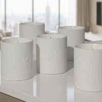 Bougie parfumée artisanale en cire de soja de luxe avec logo de marque en relief sur tasse en céramique, longue durée de combustion, Pâques