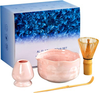 Ensemble Matcha de fleurs en cristal naturel Harmony Kit de 4 pièces en céramique de qualité alimentaire Bol à bec Fouet Scoop Chasen Holder pour la cérémonie du thé