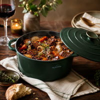 Casserole en fonte émaillée vert foncé sur mesure avec couvercle pour ustensiles de cuisine, vente en gros et fourniture OEM