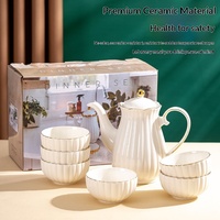 Ensemble cadeau de 8 pièces, ensemble de pot à soupe et de bols en céramique minimaliste nordique avec incrustations dorées, avec couvercle, vaisselle pour usage hôtelier