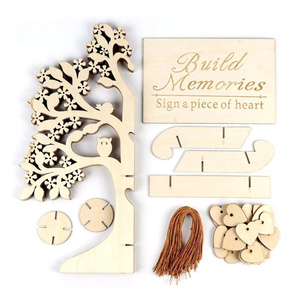 Nuevo árbol de madera en forma de corazón, <span class=keywords><strong>libro</strong></span> de invitados de boda, Árbol de los deseos para decoración de mesa de fiesta de boda - Product Image 2