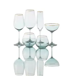 Individuell handgefertigte farbige blaue grüne schwarz gefärbte goldene Kante Weinglas-Gläser Hochzeit Champagner-Glas Hochzeit Glasbecher