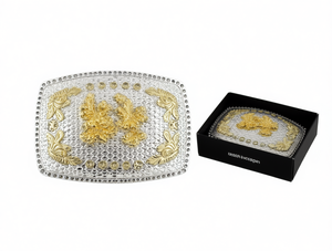 Hebilla de cinturón grande plateada de 5.0 cm, redonda y cuadrada, chapada en oro con diseño floral, accesorio de moda para hombres y mujeres - Product Image 1