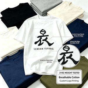 T-shirt en coton 210 GSM, logo personnalisé, impression sérigraphique pour hommes, tee-shirt uni surdimensionné, fournisseur de vêtements de marque, vente en gros, MOQ 50 pièces - Product Image 1
