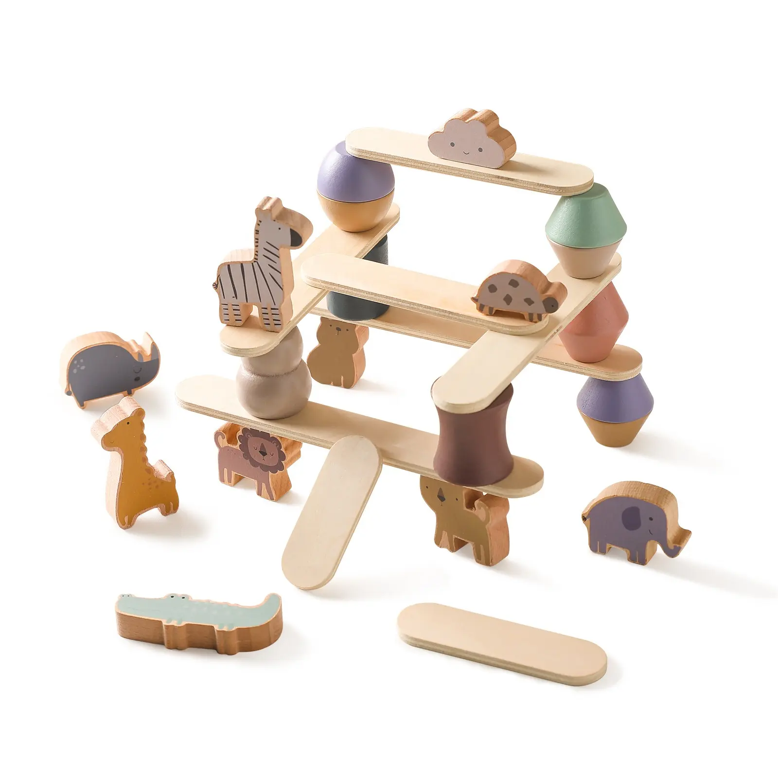 Wooden Animal Stacking Blocks and Balance Toy Preschool Early Learning Educational Toys Imaginative Play for Kids Babys Toddlers