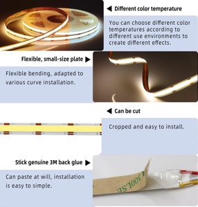 Bande <span class=keywords><strong>LED</strong></span> flexible COB de haute qualité 8 mm 24 V 3000K/4000K/6000K pour salon, plafond intérieur, armoire - Product Image 2