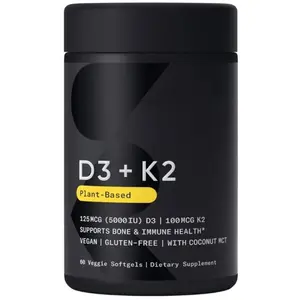 מכירה חמה תוסף ויטמין D3 + K2 טבעוני עם שמן קוקוס אורגני 5000 iu ויטמין D עם 100mcg Mk7 ויטמין K